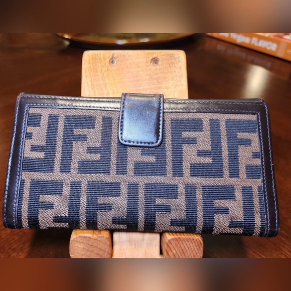 Fendi Black and Brown Logo Wallet